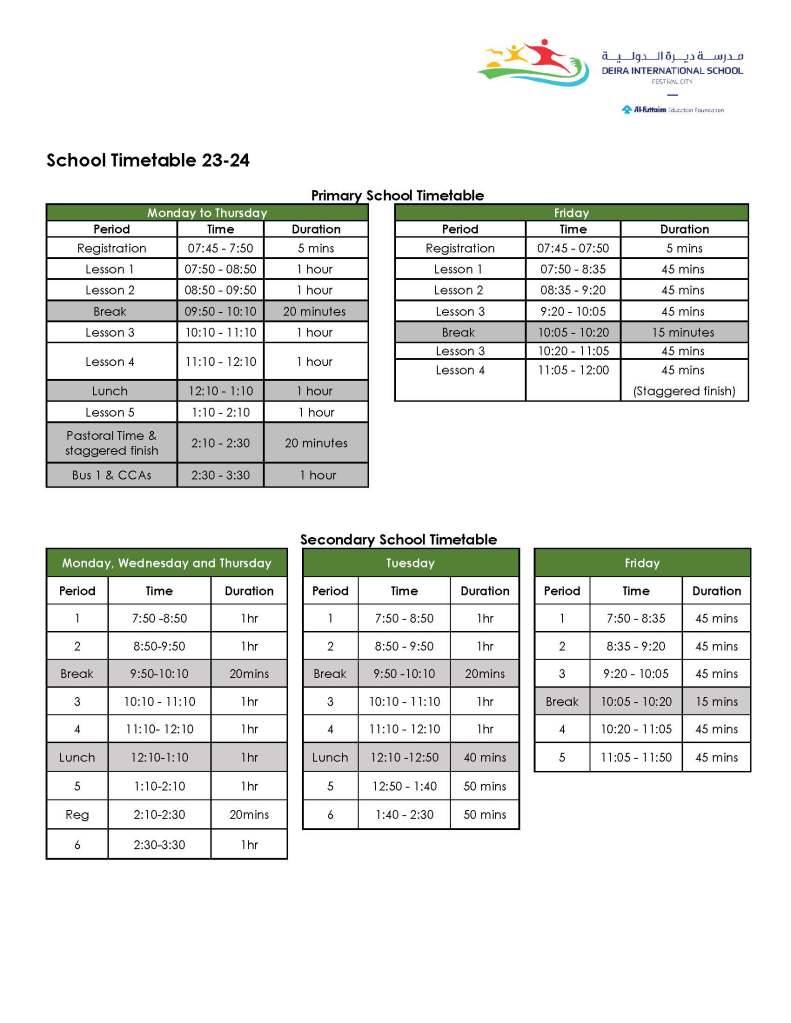 School Timetable 23-24