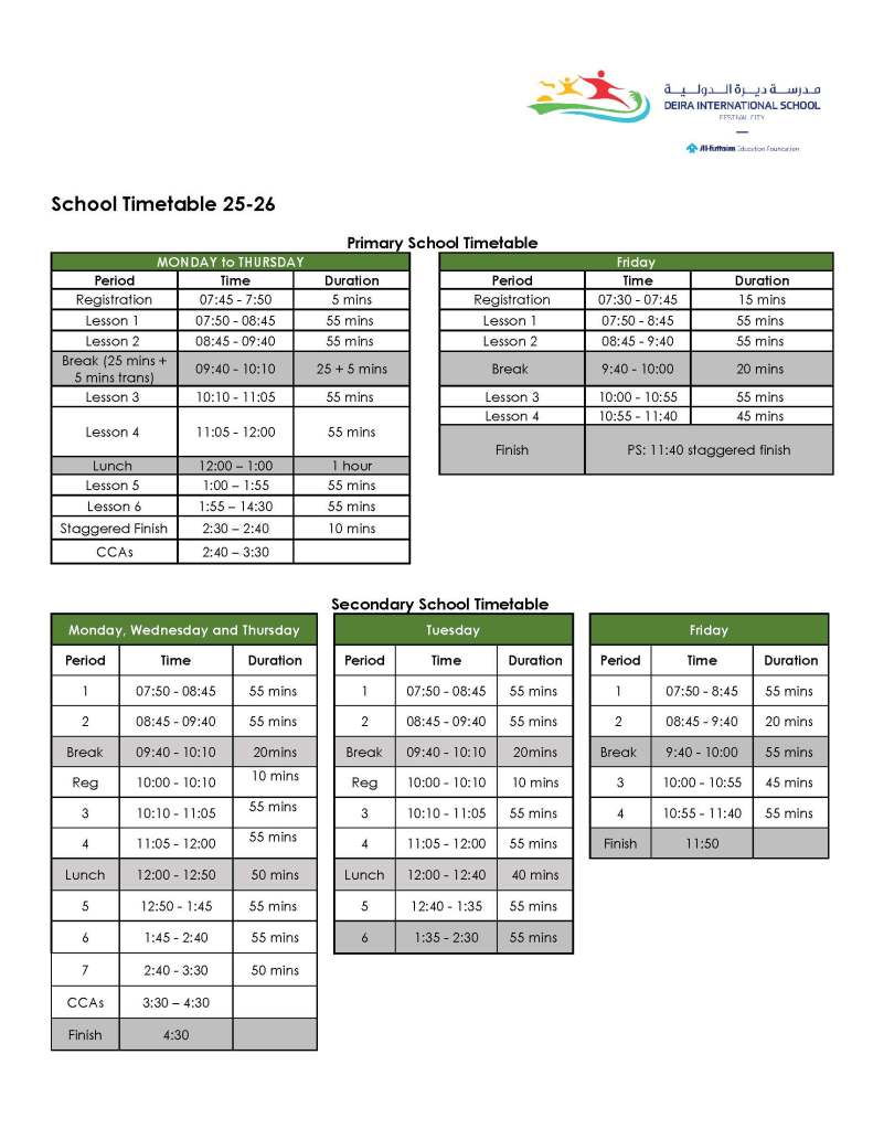 School Timetable 25-26