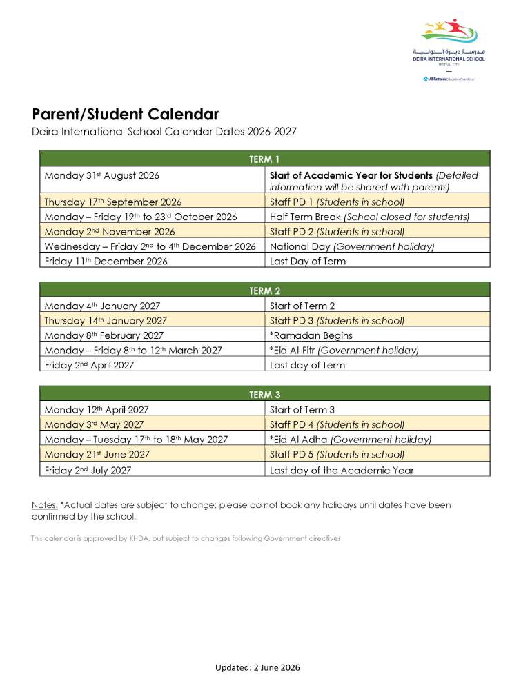 Parents Students DIS Academic Calendar 26-27 V2